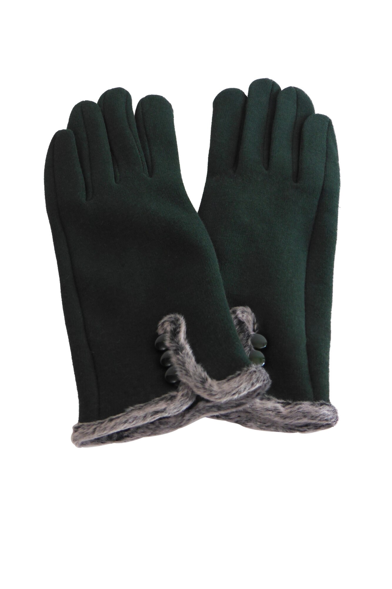 Manusi dama, Univers Fashion, din material textil, functie pentru Touchscreen Telefon, aplicatie de blana sintetica la margine, verde, marime S-M