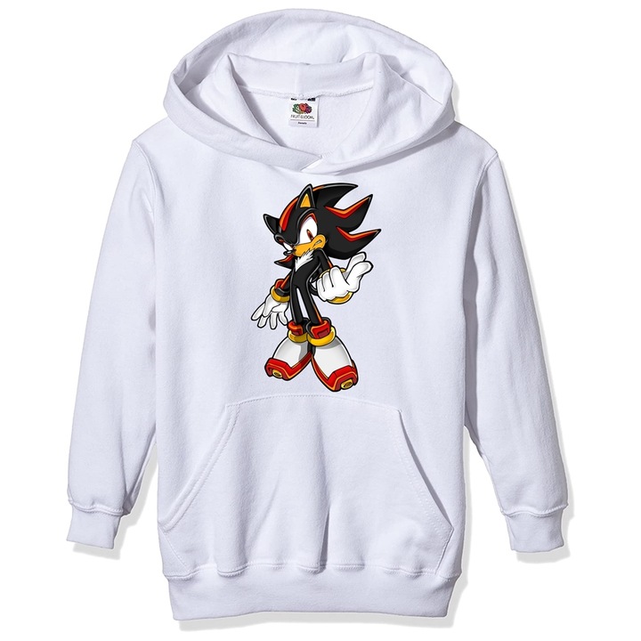 Hanorac personalizat copii cu sonic shadow, Bumbac, Alb, 7-8 ani