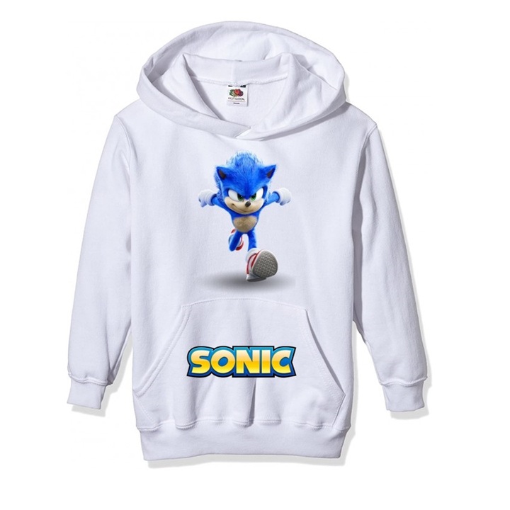 Hanorac personalizat copii sonic the hedgehog, Bumbac, Alb, 5-6 ani