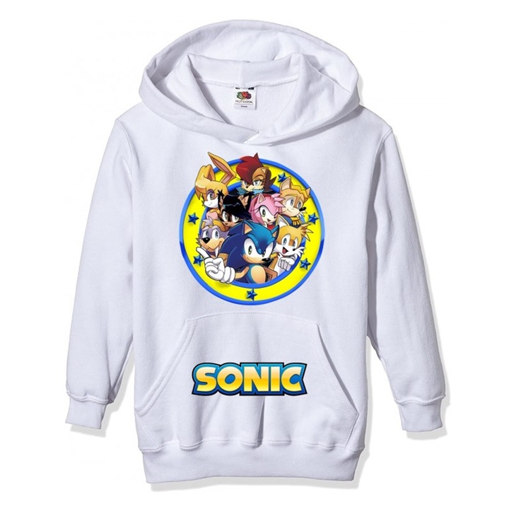Hanorac personalizat copii sonic, Bumbac, Alb, 5-6 ani