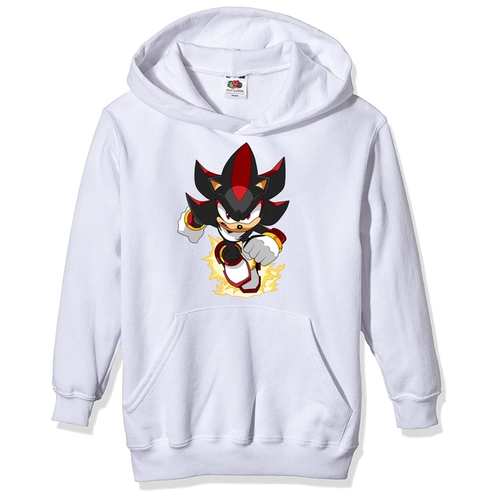 Hanorac personalizat copii sonic shadow, Bumbac, Alb, 7-8 ani
