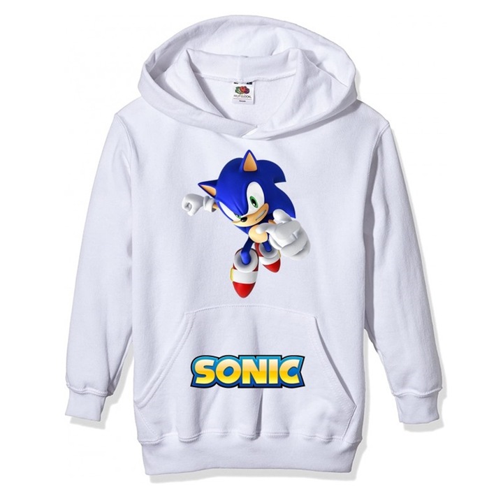 Hanorac personalizat copii cu sonic, Bumbac, Alb, 5-6 ani