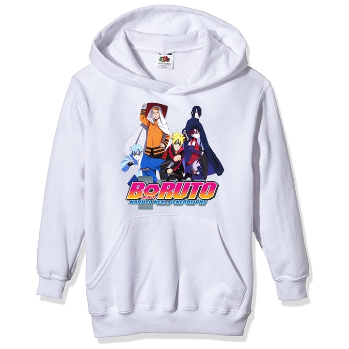 Hanorac personalizat unisex anime boruto, Bumbac, Alb, S