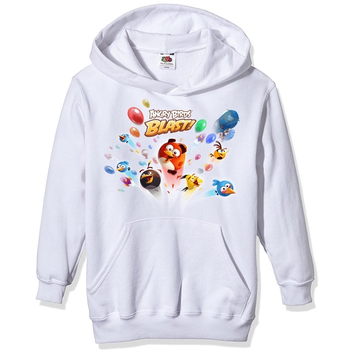Hanorac personalizat copii angry birds, Bumbac, Alb, 5-6 ani