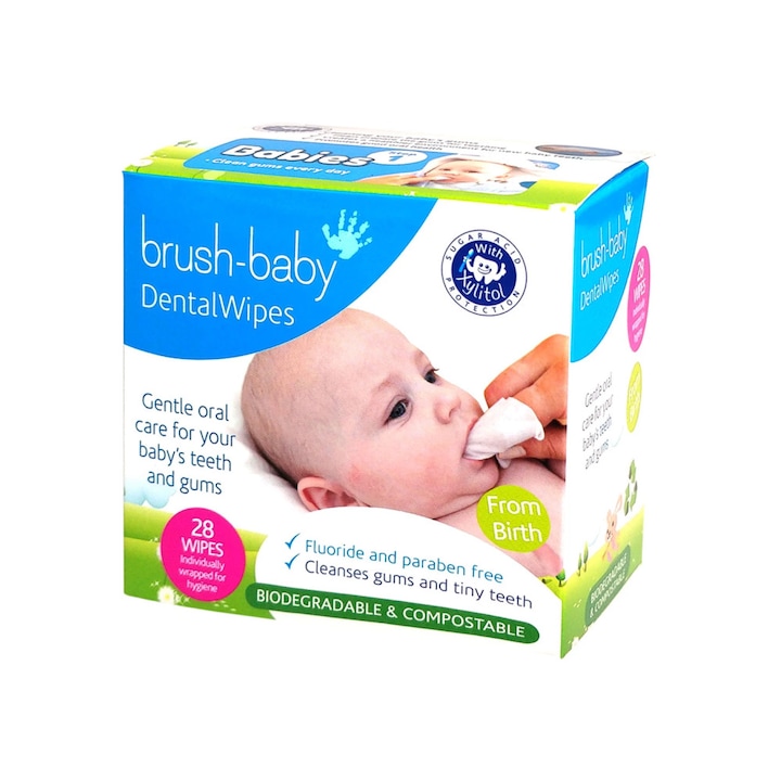 Servetele dentare bebelusi, Brush Baby, 28 bucati, varsta 0-16 luni