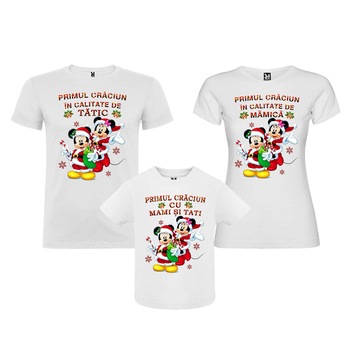 Set de 3 tricouri albe, primul Craciun cu mami si tati Set de 3 tricouri albe, primul Craciun cu mami si tati