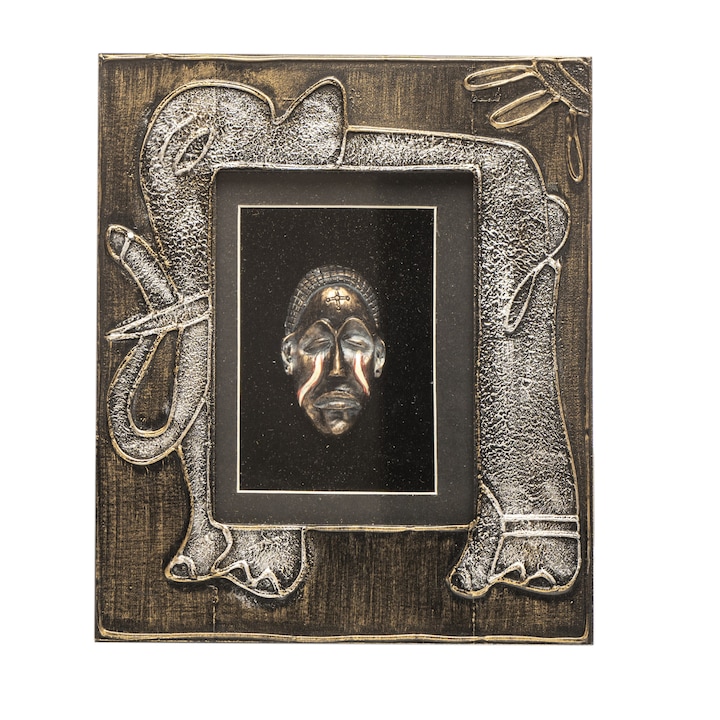 3D dekoratív festmény 'Afrikai arc', 25 x 20,5 cm, fából