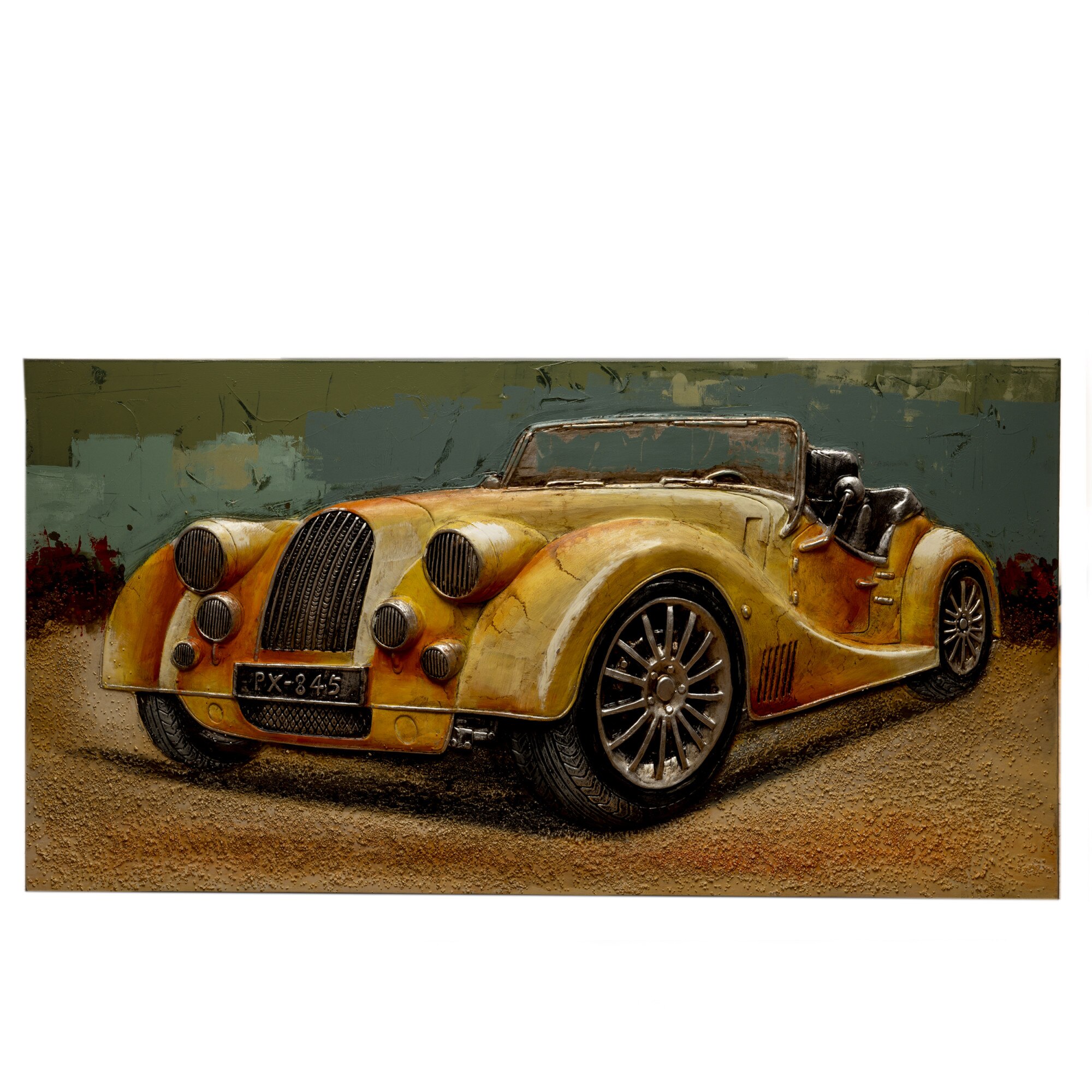 Tablou 3D Masina retro, 120 x 60 cm, galbena, realizata manual