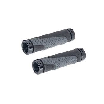 Set 2 mansoane Strike, pentru bicicleta, din cauciuc, 130 mm, gri/negru Set 2 mansoane Strike, pentru bicicleta, din cauciuc, 130 mm, gri/negru