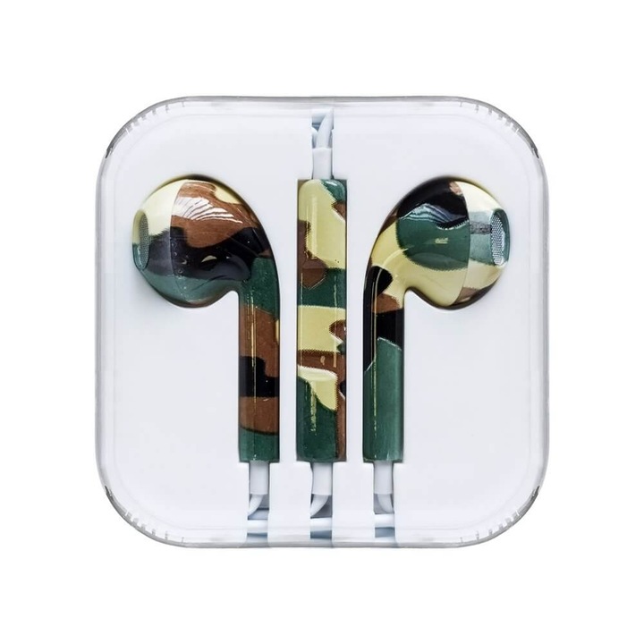 Casti pentru iPhone / iPad / iPod, Mufa Jack 3.5mm, Controller si Microfon, Model Camuflaj