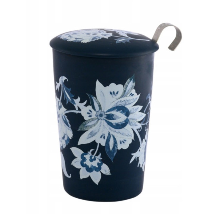 Cana cu sita si capac - TeaEve - Luna - Bleumarin, Portelan, 350 ml, Bleumarin