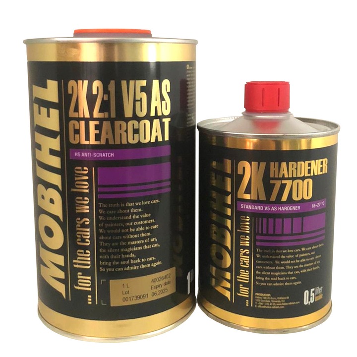 Комплект Mobihel, Лак 2k, V5 1L, С 2k втвърдител 7700, 0.5l