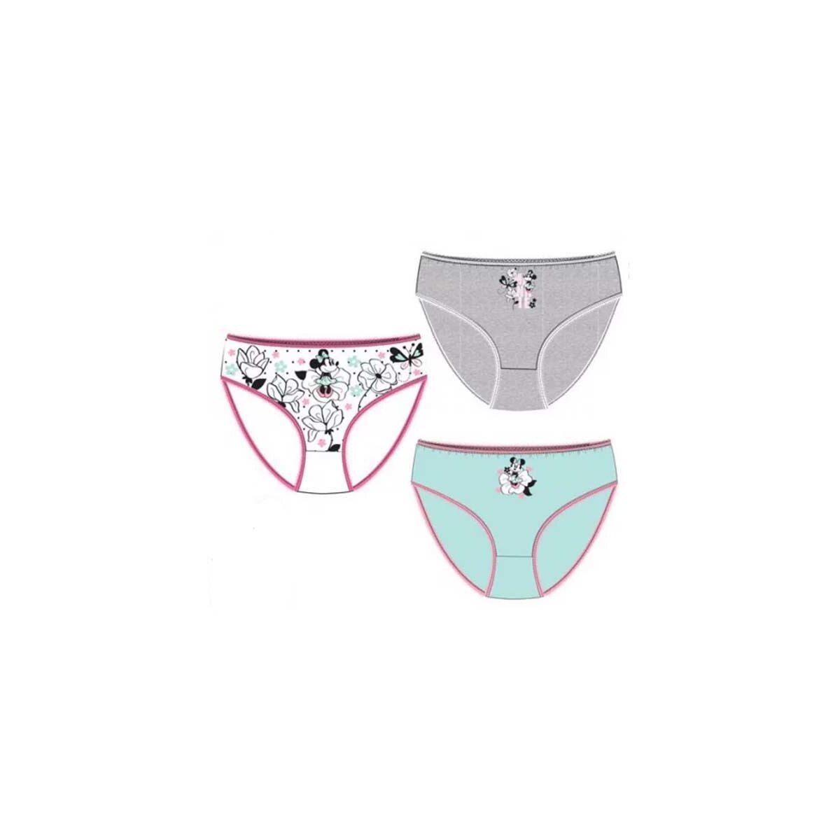 Set 3 perechi chiloti pentru fete, Disney, Minnie Mouse, Flower, Albastru/Gri/Alb, Albastru/Gri/Alb