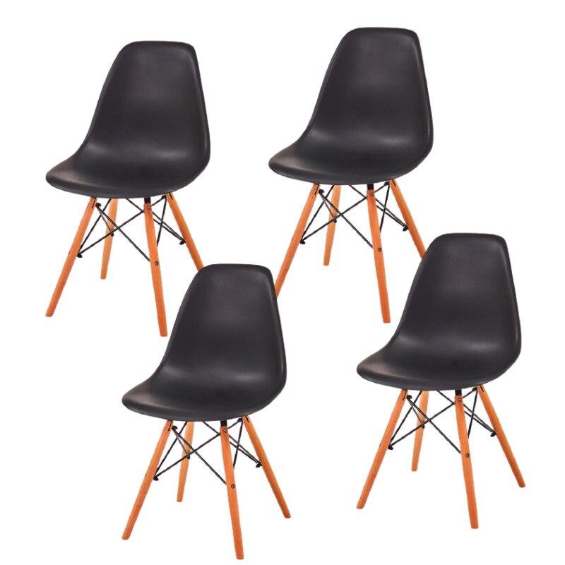 Set 4 scaune din polipropilena cu picioare din lemn pentru bucatarie sau living, Negru