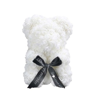 Ursulet din Trandafiri de spuma Alb, Rose Bear, Decorat manual, inaltime 25 cm, Cutie Transparenta Ursulet din Trandafiri de spuma Alb, Rose Bear, Decorat manual, inaltime 25 cm, Cutie Transparenta