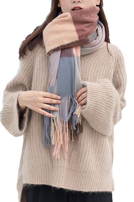 Esarfa lunga casmir,Winter Soft, toamna-iarna, multicolor, imprimeu geometric