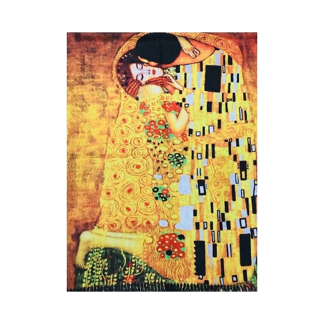 Esarfa tip sal pictata multicolor, Sarutul Klimt, din casmir