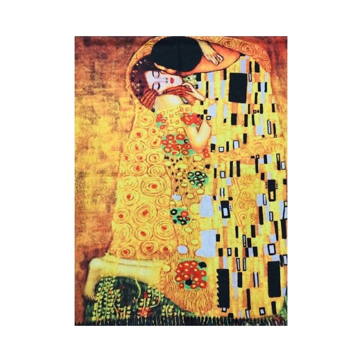 Esarfa tip sal pictata multicolor, Sarutul Klimt, din casmir