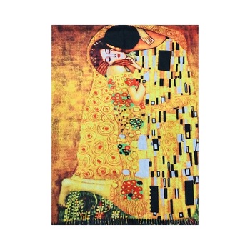 Esarfa tip sal pictata multicolor, Sarutul Klimt, din casmir Esarfa tip sal pictata multicolor, Sarutul Klimt, din casmir