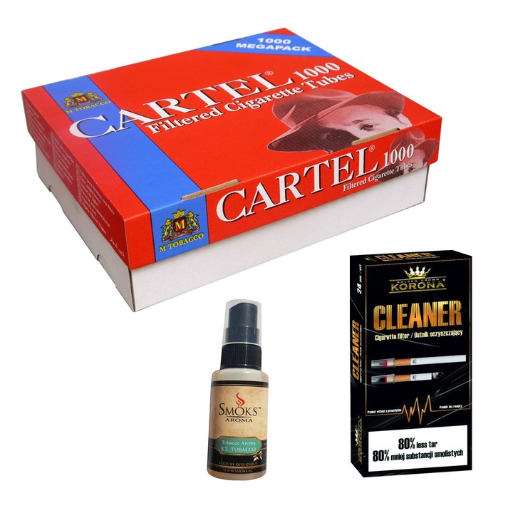 Set tuburi Cartel pentru injectat tutun 1000 bucati, 24 bucati filtre antinicotina si aroma pentru tutun 30ml