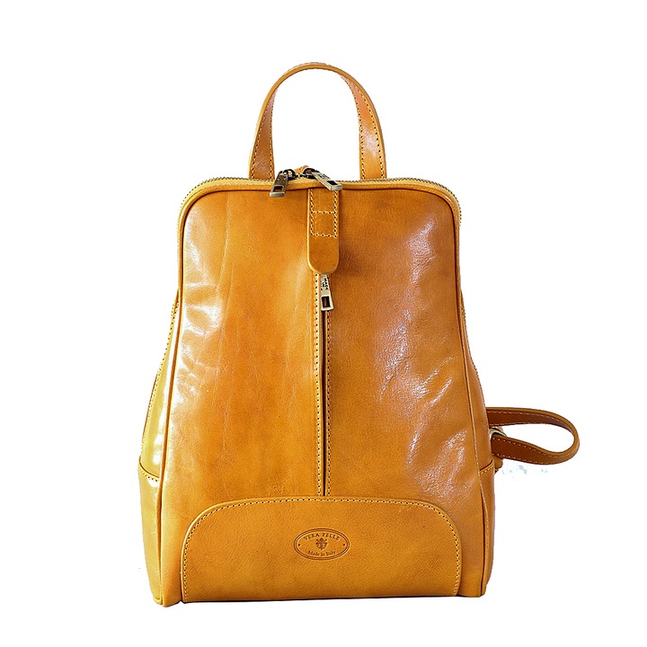 Rucsac dama din piele naturala, galben, R100G