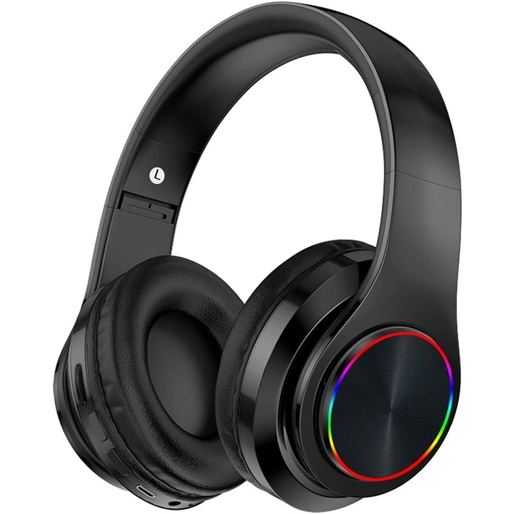 Мултифункционални слушалки с Bluetooth 1Tech B39 STEREO BASS, с FM, MP3, микрофон, Micro SD и LED светлини, Черни