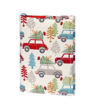 Coperta carte, Material textil, 14 x 21 cm, Model Craciun, Multicolor Coperta carte, Material textil, 14 x 21 cm, Model Craciun, Multicolor