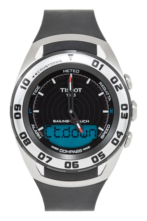 Tissot, Аналогово-цифров часовник с хронограф, Черен / Сребрист