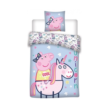 Lenjerie de pat, pentru copii, Peppa Pig, multicolor, 140 x 200 cm cearceaf pilota, 70 x 80 cm fata perna,100% bumbac Lenjerie de pat, pentru copii, Peppa Pig, multicolor, 140 x 200 cm cearceaf pilota, 70 x 80 cm fata perna,100% bumbac