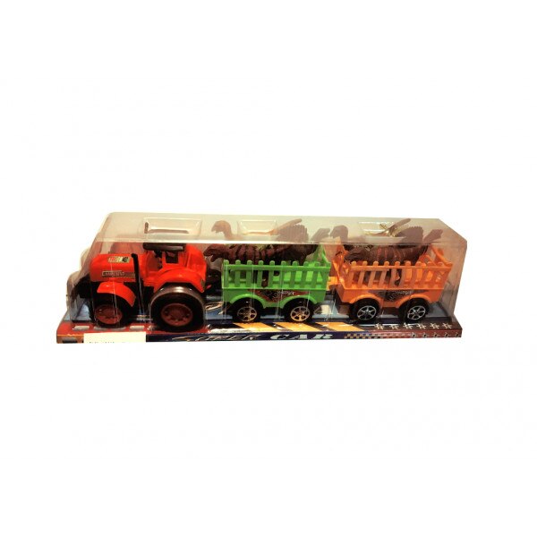 Set Tractor cu 2 remorci si 4 dinozauri,54x21x14 cm,3 ani +