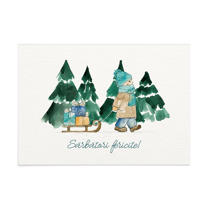 Felicitare Craciun Happy Sleigh, Zizula Cards, 105 x 150 mm