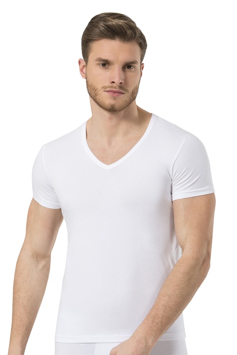 Мъжка тениска Turen, Памук, V-образно деколте, Бял
