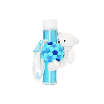 Lumanare pentru botez cu ursulet,gheme si perle, 35x7 cm, Bleu, dae8453 Lumanare pentru botez cu ursulet,gheme si perle, 35x7 cm, Bleu, dae8453