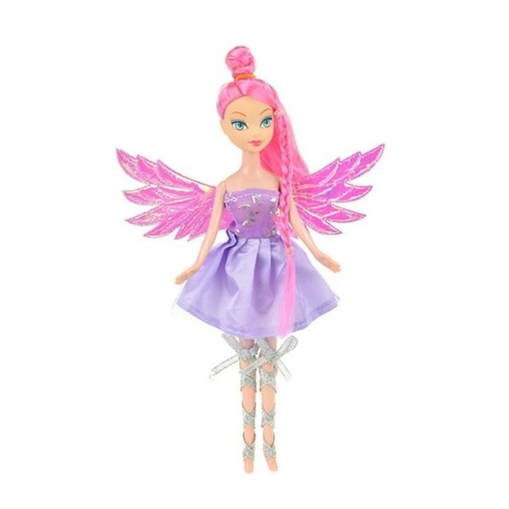 Papusa Zana violet cu aripi sclipitoare, 22 cm, Toi-Toys