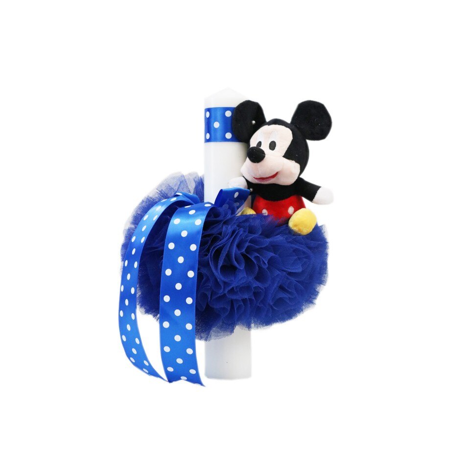Lumanare pentru botez-forma glob si jucarie Mickey mouse, 35x5 cm, Albastru, dae8457