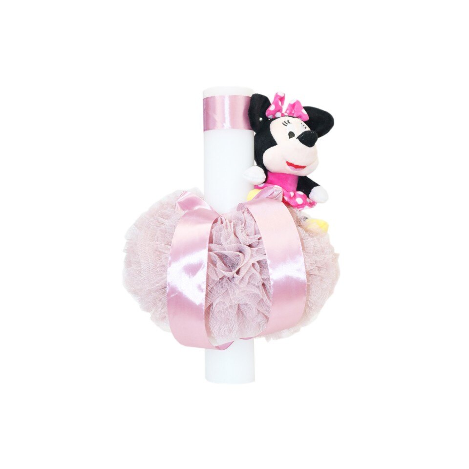 Lumanare pentru botez-forma glob si jucarie Minnie mouse, 35x5 cm, Roz, dae8458