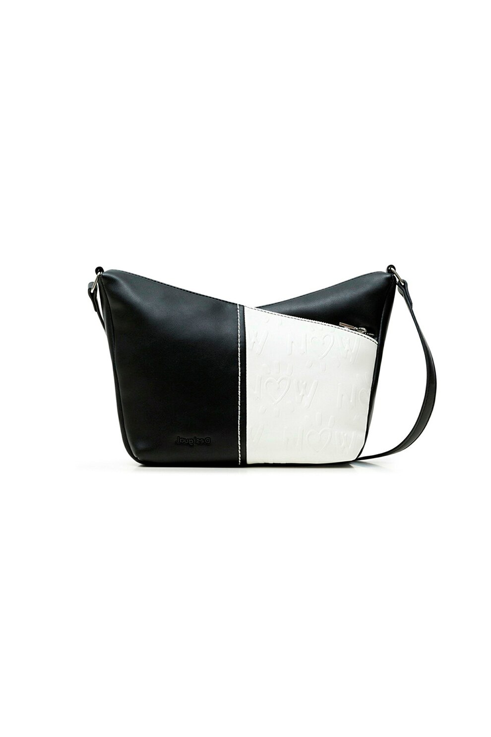 DESIGUAL, Geanta de piele ecologica cu bareta de umar, Negru/Alb