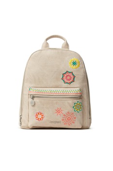 DESIGUAL, Rucsac de piele ecologica, cu mandala brodata, Maro nisip/Oranj DESIGUAL, Rucsac de piele ecologica, cu mandala brodata, Maro nisip/Oranj