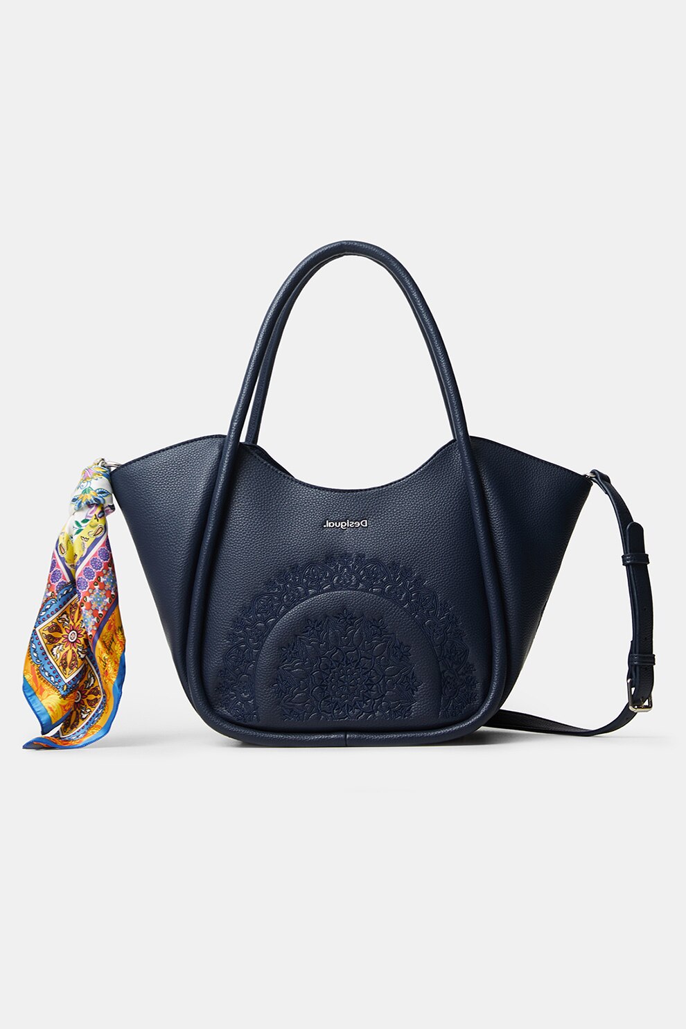 DESIGUAL, Geanta din piele ecologica cu bareta de umar si model, Bleumarin inchis