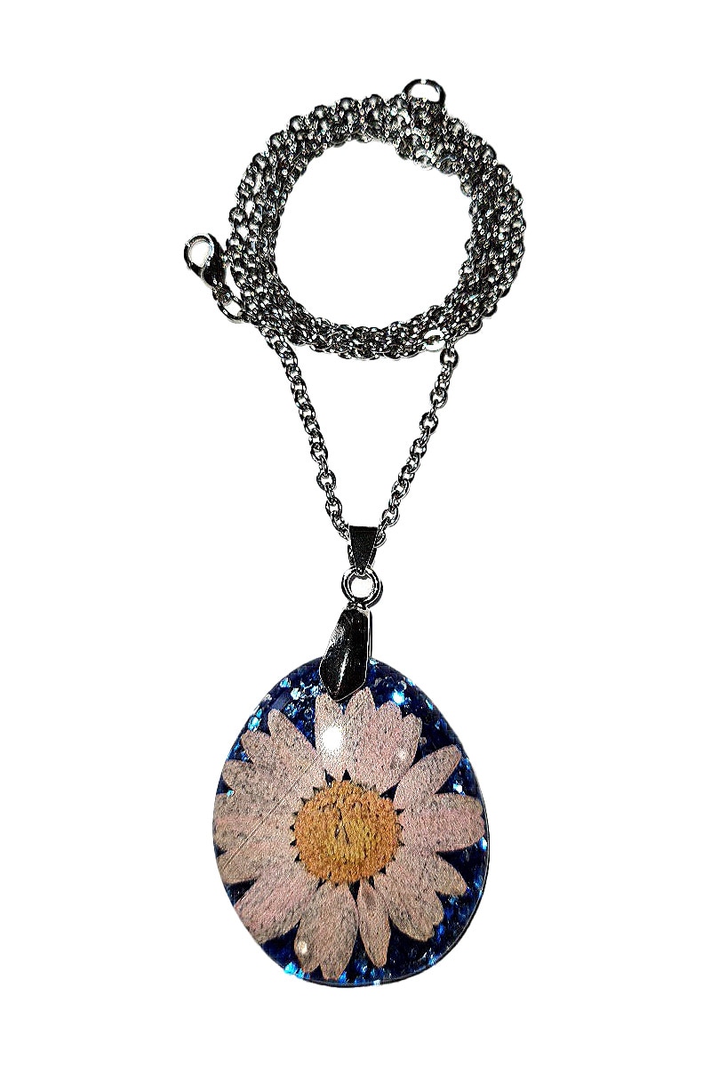 Colier cu pandativ, Delirium, albastru, roz, otel inoxidabil