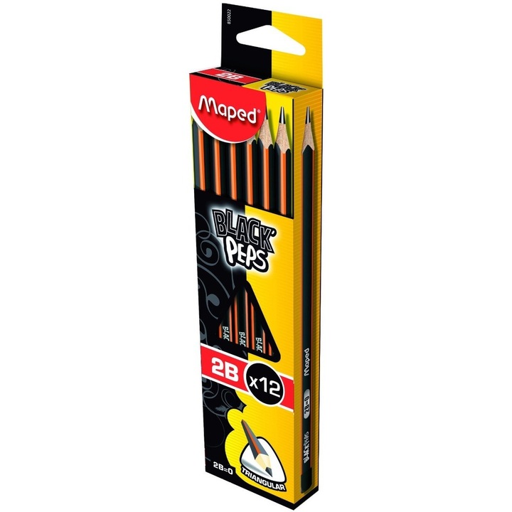 Графитен молив Maped, Black Peps 2B, комплект, оп.12