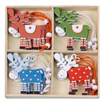 Set 12 ornamente de Craciun din lemn, DE419-219-2, 6x6 cm, multicolor Set 12 ornamente de Craciun din lemn, DE419-219-2, 6x6 cm, multicolor