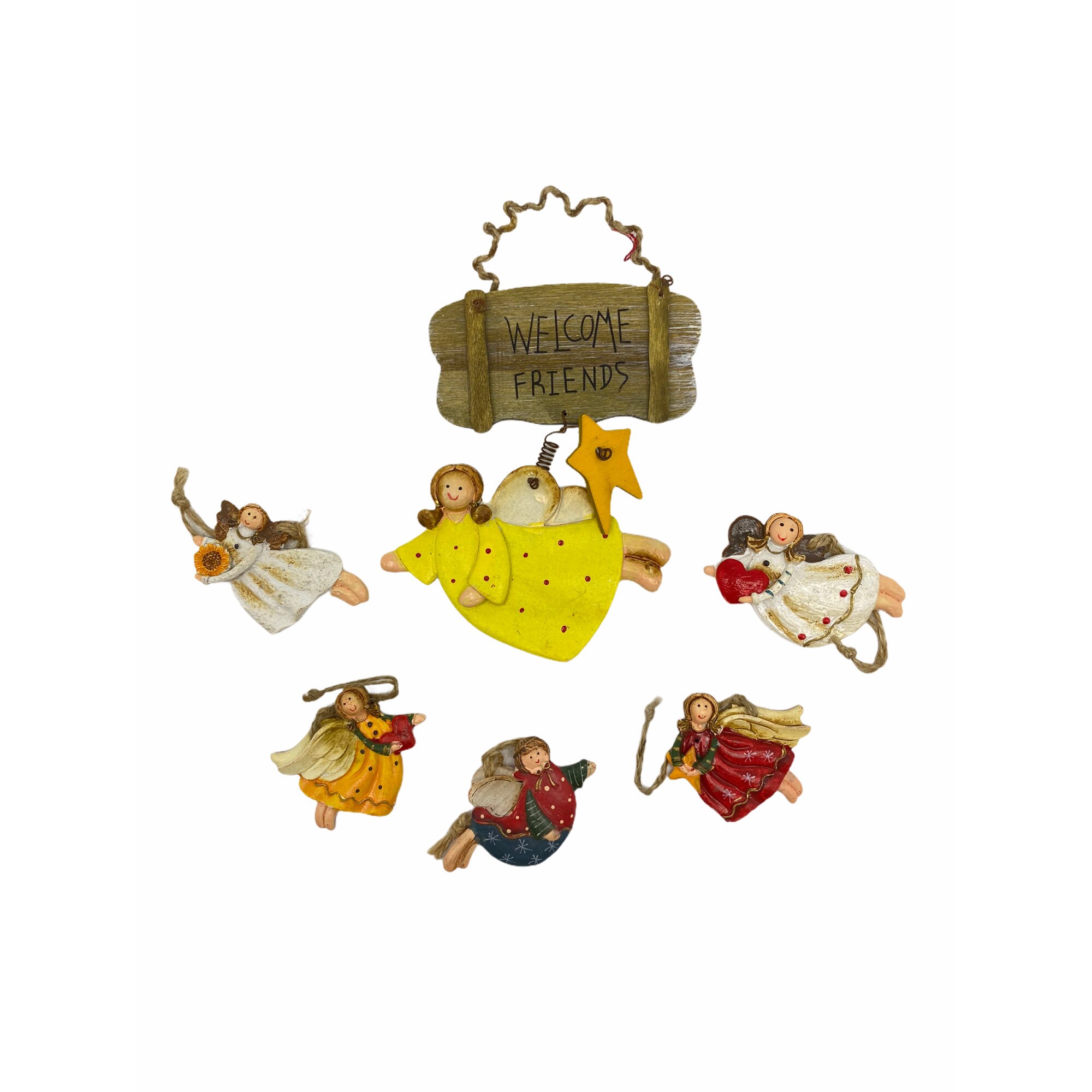 Set 6 ingerasi decorativi pentru Craciun, Atelier, Ceramica, Multicolor