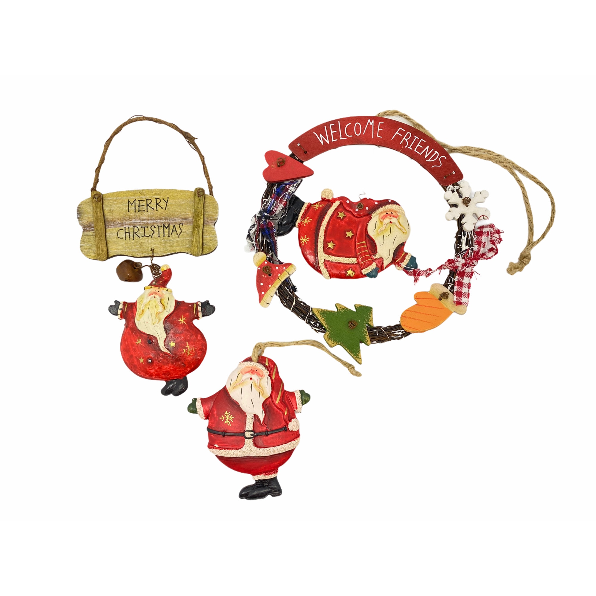 Set 3 decoratiuni Mos Craciun, Atelier, Ceramica/Lemn, Multicolor