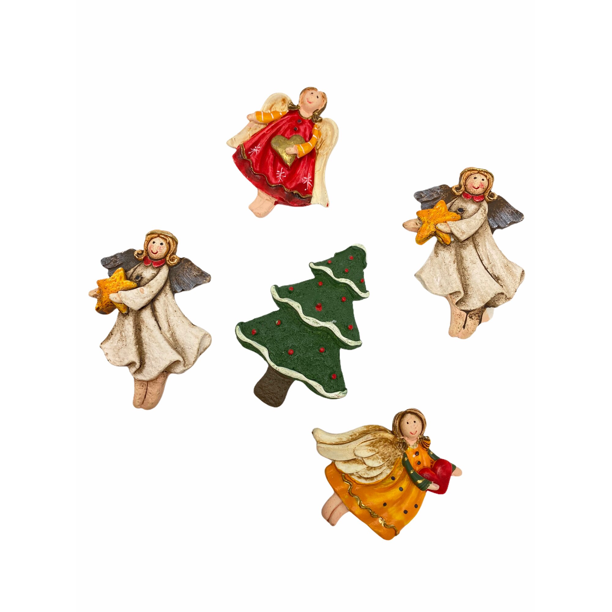 Set Atelier 5 magneti decorativi pentru Craciun, Ingeras si brad, Ceramica, Multicolor