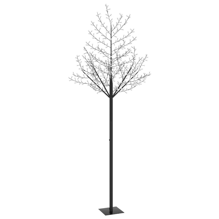 Copac LED decorativ de Craciun vidaXL, Lungime cablu: 5 m, Potrivit atat pentru interior, cat si pentru exterior, 8 functii ale adaptorului, Ramurile pot fi extinse separat, IP44, Plastic, 300 cm, 600 LED-uri, lumina alb cald, flori de cires