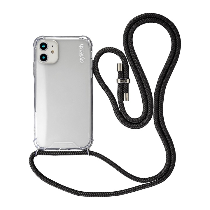 Husa transparenta pentru telefon cu snur integrat, Styleash, Samsung Galaxy A9, Black, Silver