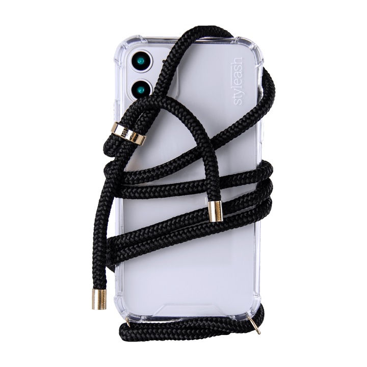 Husa transparenta pentru telefon cu snur integrat, Styleash, Samsung Galaxy S10 Plus, Black, Gold