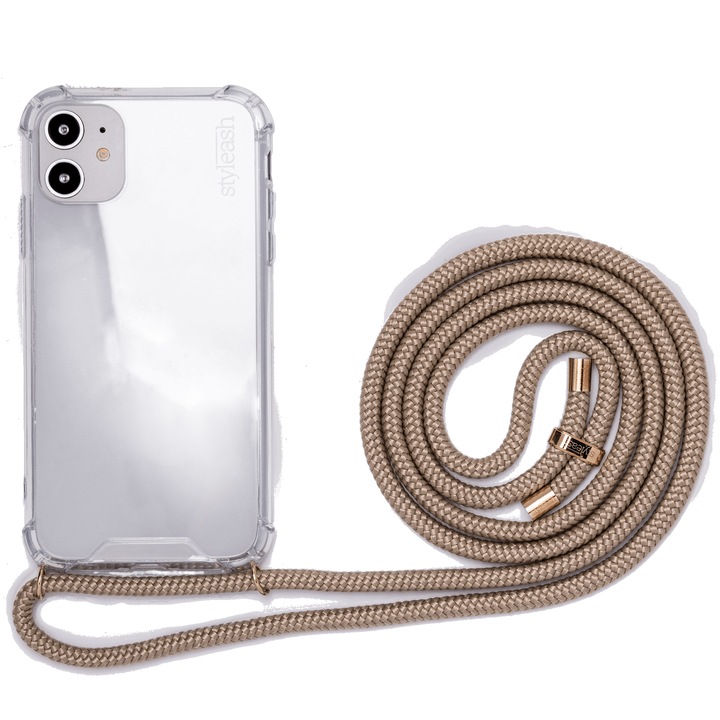Husa transparenta pentru telefon cu snur integrat, Styleash, Huawei P20 Pro, Sand, Gold