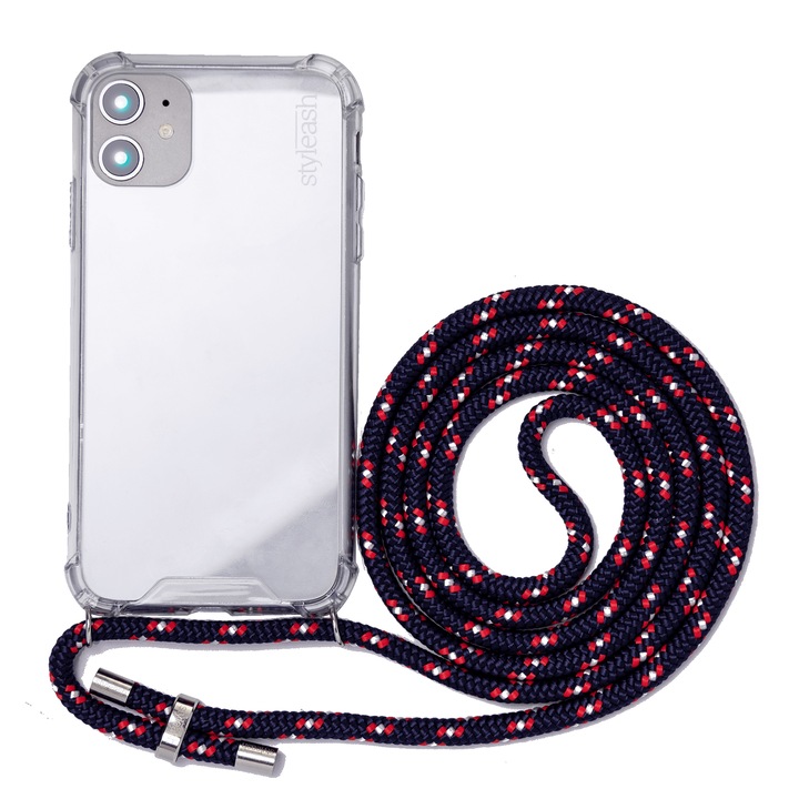 Husa transparenta pentru telefon cu snur integrat, Styleash, Samsung Galaxy Note 9, Navy, Silver